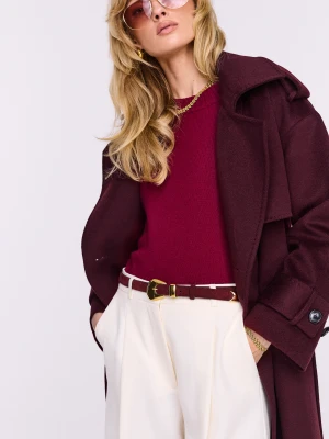 Burgundowy pasek ze skóry bombato z ozdobną sprzączką TARANKO