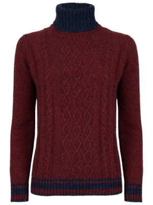 Burgundy Aran-Stitched Turtleneck Sweater Gallo
