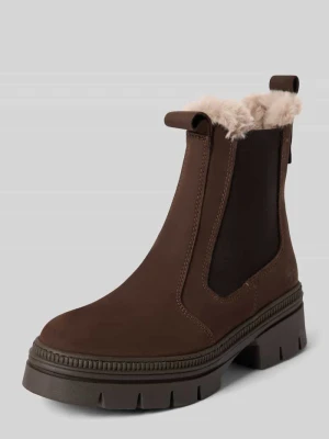 buty chelsea z podszewką ze skóry jagnięcej z welurowej skóry bydlęcej Tamaris Ciemnobrązowy