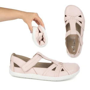 Buty damskie Barefoot Ultralekkie półsandały Olivier 1285 na rzep pudrowy róż różowe
