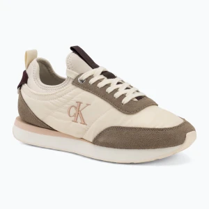 Buty damskie Calvin Klein YW0YW02060 Retro Runner Sock Laceup Mix Mat turtledove / spanish villa / bordeaux Beżowy