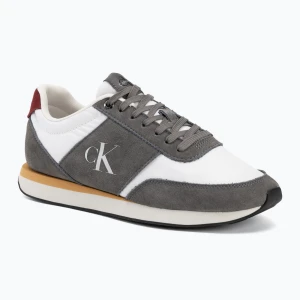 Buty męskie Calvin Klein HM0HM02212 Retro Runner Bans Leather Suede granite gray / white / rhubarb Szary
