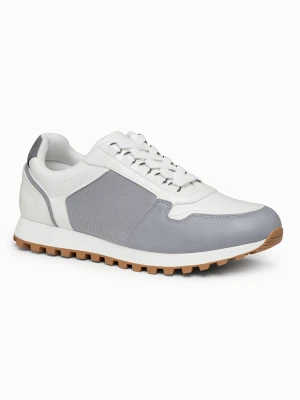 Buty męskie dwukolorowe sneakersy z łączonych materiałów – biało-szare V3 - Rozmiar: 40 Ombre Clothing