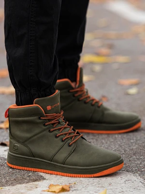 Buty męskie ocieplane sneakersy za kostkę - zielone V4 Ombre Clothing