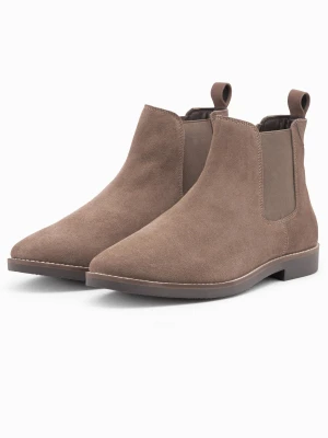 Buty męskie skórzane sztyblety - ciemnobeżowe V4 - Rozmiar: 43 Ombre Clothing beżowy