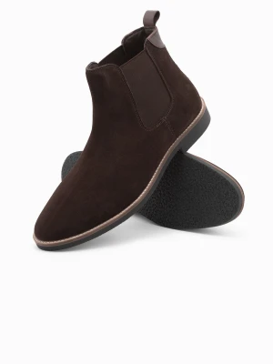 Buty męskie skórzane sztyblety - ciemnobrązowe V1 - Rozmiar: 42 Ombre Clothing