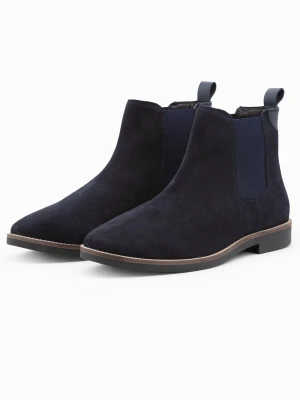Buty męskie skórzane sztyblety - granatowe V3 Ombre Clothing