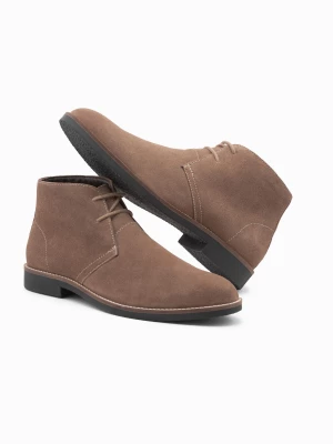Buty męskie skórzane wiązane za kostkę - ciemnobeżowe V4 OM-FOCS-0136
 -                                    43 Ombre
