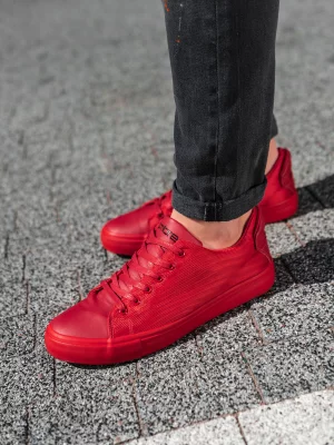 Buty męskie sneakersy BASIC z łączonych materiałów - czerwone V3 OM-FOCS-0105
 -                                    40