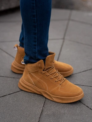 Buty męskie sneakersy wysokie - camel V2 - Rozmiar: 40 Ombre Clothing