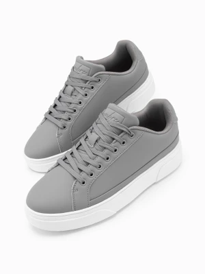 Buty męskie sneakersy z ekoskóry na grubej podeszwie – szare V4 - Rozmiar: 43 Ombre Clothing