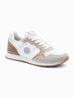 Buty męskie sneakersy z łączonych materiałów i siateczką - biało-brązowe V1 OM-FOSL-0155
 -                                    42