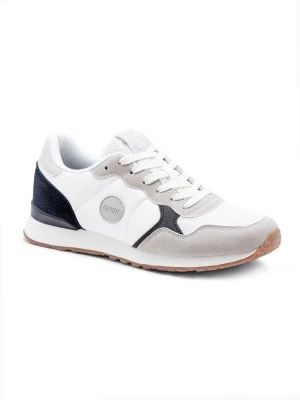 Buty męskie sneakersy z łączonych materiałów i siateczką - biało-granatowe V3 OM-FOSL-0155
 -                                    40