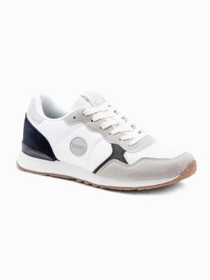 Buty męskie sneakersy z łączonych materiałów i siateczką - biało-granatowe V3 Ombre Clothing