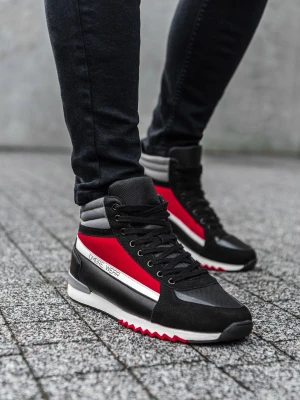 Zdjęcie produktu Buty męskie sneakersy za kostkę - czarno-czerwone V4 T358
 -                                    45 Ombre