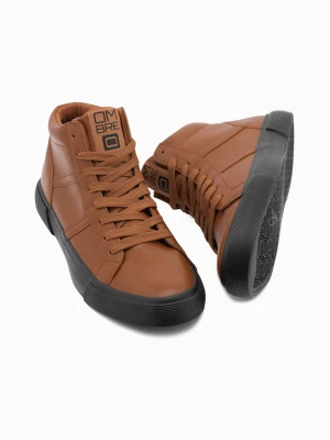Buty męskie sneakersy za kostkę z kontrastową podeszwą - camel V5 Ombre Clothing