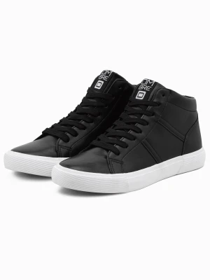 Buty męskie sneakersy za kostkę z kontrastową podeszwą - czarne V6 Ombre Clothing