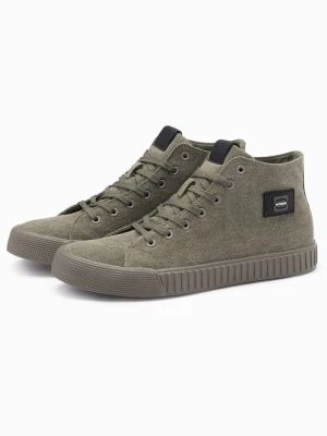 Buty męskie trampki canvas z wysoką cholewką – oliwkowe V2 - Rozmiar: 41 Ombre Clothing