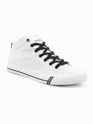 Buty męskie trampki z kontrastującymi elementami - białe V1 - Rozmiar: 40 Ombre Clothing