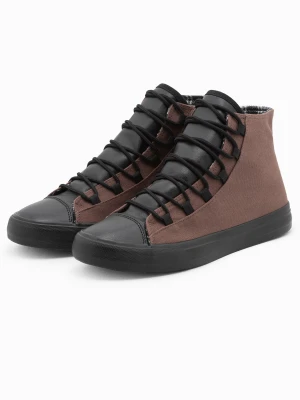 Buty męskie trampki z łączonych materiałów - brązowe V6 - Rozmiar: 42 Ombre Clothing
