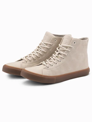 Buty męskie trampki za kostkę z gumową podeszwą – kremowe V1 - Rozmiar: 45 Ombre Clothing