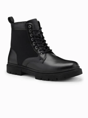 Buty męskie trapery z wysoką cholewką z łączonych materiałów – czarne V1 - Rozmiar: 43 Ombre Clothing
