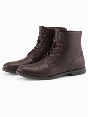 Buty męskie z ekoskóry z ocieplaną wysoką cholewką – ciemnobrązowe V2 OM-FOBO-0172 (BROWN)
 -                                    40 Ombre