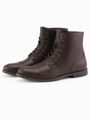 Buty męskie z ekoskóry z ocieplaną wysoką cholewką – ciemnobrązowe V2 OM-FOBO-0172 - Rozmiar: 45 Ombre Clothing