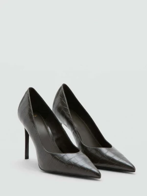 Buty na obcasie ze wzorem krokodylej skóry jasnoszary - Kobieta - - MANGO