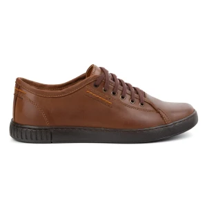 Buty Polbut Skórzane Sneakersy Męskie Model 2129 camel brązowe