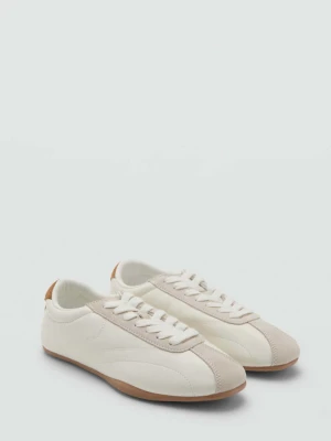 Buty sportowe skórzane z kontrastowymi wstawkami biały - Kobieta - MANGO