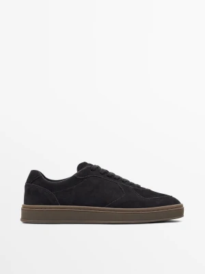 Buty Sportowe Z Nubuku Na Kontrastowej Podeszwie - Ciemnomorski - - Massimo Dutti - Mężczyzna