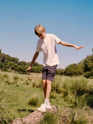 Buty sportowe ze skórzanymi wstawkami złamana biel - Dzieci - - MANGO KIDS
