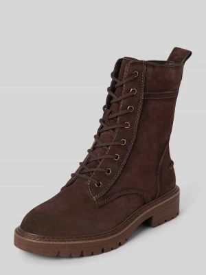 Buty sznurowane ze skóry z ozdobnymi szwami tamaris