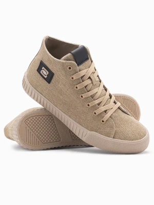 Buty trampki męskie canvas z wysoką cholewką – piaskowe V3 - Rozmiar: 42 Ombre Clothing