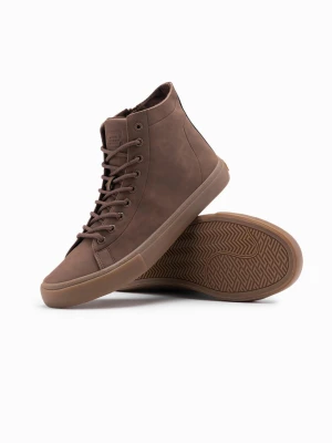 Buty trampki męskie za kostkę z gumową podeszwą – brązowe V4 - Rozmiar: 44 Ombre Clothing
