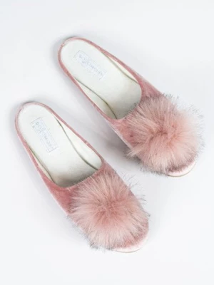 Buty z pomponem - różowe z welurowym wykończeniem marka niezdefiniowana