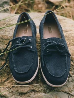 Buty żeglarskie ze skóry dwoiny granatowy - Mężczyzna - - MANGO MAN