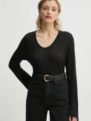 By Malene Birger longsleeve z domieszką lnu AMALOU kolor czarny Q71621008Z