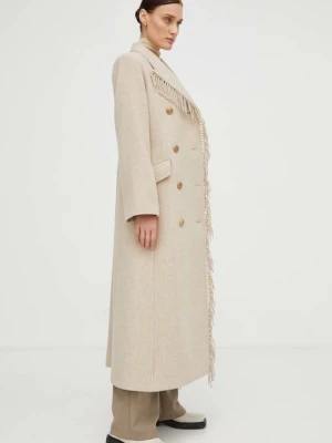 By Malene Birger płaszcz wełniany kolor beżowy przejściowy dwurzędowy