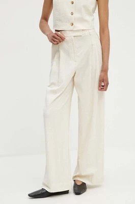 By Malene Birger spodnie CYMBARIA damskie kolor beżowy proste high waist Q72527001