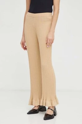 By Malene Birger spodnie damskie kolor beżowy dzwony high waist