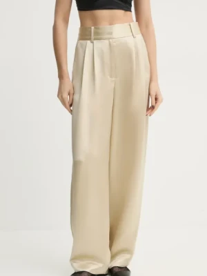 By Malene Birger spodnie damskie kolor beżowy szerokie high waist