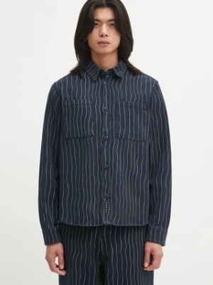 by Parra koszula bawełniana Meandering lines męska kolor granatowy regular z kołnierzykiem klasycznym 54236