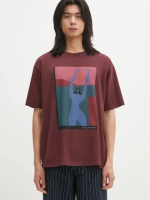 by Parra t-shirt bawełniany Protect the sun męski kolor bordowy z nadrukiem 54401