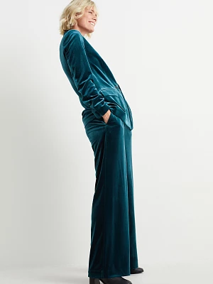 C&A Aksamitne spodnie biznesowe-wysoki stan-wide leg, Zielony, Rozmiar: 44