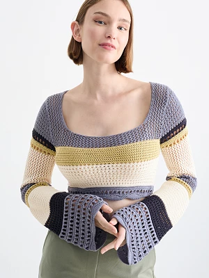 C&A Krótki sweter-w paski, Szary, Rozmiar: XL