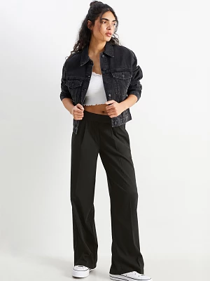 C&A Spodnie materiałowe-średni stan-szerokie nogawki, Czarny, Rozmiar: 34