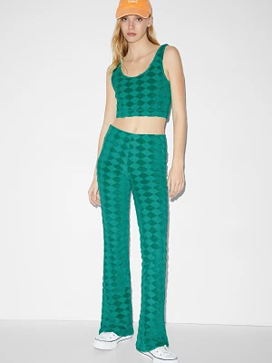 C&A CLOCKHOUSE-spodnie z dżerseju-comfort fit-w kratę, Zielony, Rozmiar: XS
