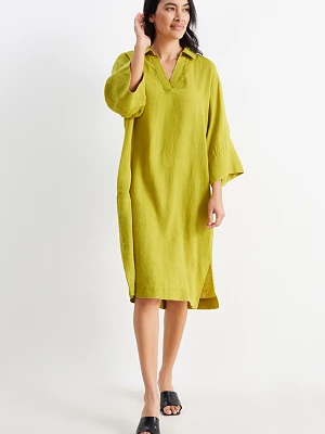 C&A Lniana sukienka bluzkowa, Zielony, Rozmiar: 44